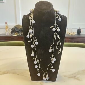 Grey and Light Blue Beaded Organic Branches and Buds Necklace